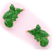 Fine Carved Jade Birds and Gold Earrings