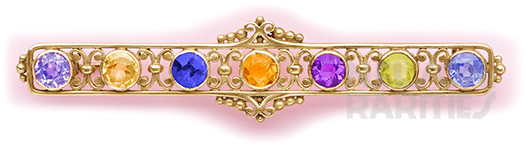 Sapphire, Peridot, Citrine, Amethyst and Gold Brooch