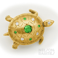 Demantoid Garnet, Diamonds and Gold Turtle Brooch