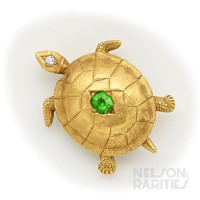 Demantoid Garnet, Diamond and Gold Turtle Brooch