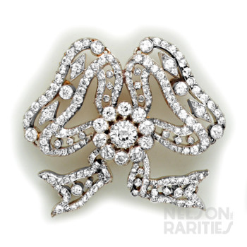 Diamond, Gold and Platinum Bowknot  Brooch with Moveable Adjustments