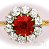 Red Spinel, Diamond and Gold Cluster Ring