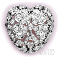 Diamond, Gold and Platinum  Heart and Clover Brooch