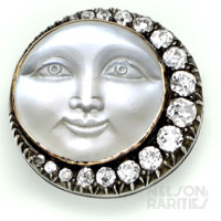 Moonstone Cameo, Diamond, Silver and Gold Man in the Moon Brooch