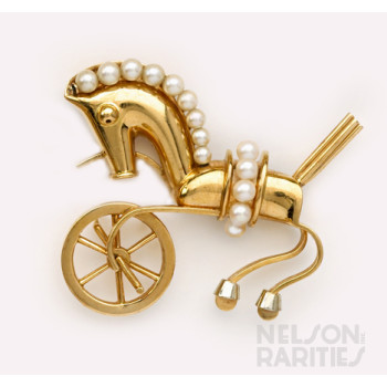 Gold and Pearl Hobbyhorse Brooch