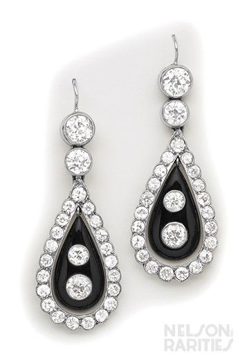 Diamond, Onyx and Platinum Earrings