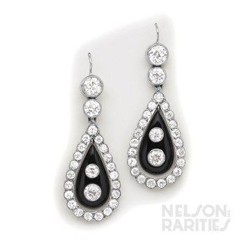 Diamond, Onyx and Platinum Earrings