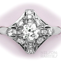 European-Cut Diamond,  Diamond and Platinum Filigree Ring