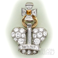 Cognac Diamond, Fancy-Cut Diamond, Baguette-Cut Diamond, Diamond, Gold and Platinum Crown Pendant