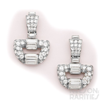 Baguette-Cut Diamond, Diamond and Platinum Earrings