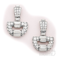 Baguette-Cut Diamond, Diamond and Platinum Earrings
