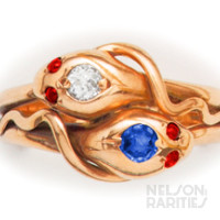 Sapphire Diamond and Gold Snake Bypass Ring