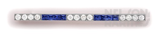 Square-Cut Sapphire, Diamond and Platinum Brooch