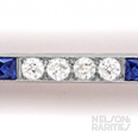 Square-Cut Sapphire, Diamond and Platinum Brooch