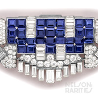 Peg-Set Square-Cut Sapphire, Baguette-Cut Diamond, Diamond and Platinum Clip Brooch