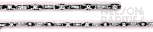 Diamond, Onyx and Platinum Zigzag Bracelet