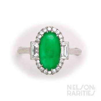 Fine Jadeite, Diamond and Platinum Cluster Ring