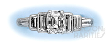 0.72 Carats Emerald-Cut Diamond (GIA F/VVS1),  Baguette Diamond and Platinum Ring