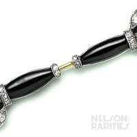 Onyx, Diamond and Platinum Jabot Brooch. French