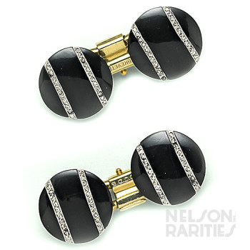 Onyx, Diamond, Gold and Platinum Cufflinks. French