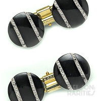 Onyx, Diamond, Gold and Platinum Cufflinks. French