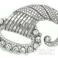 Channel Set Baguette Diamond, Pavé Diamond, Diamond and Platinum Cornucopia Brooch