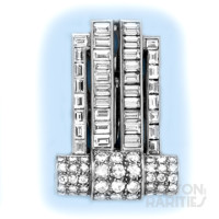 Channel Set Baguette Diamond, Pavé Diamond  and "Skyscraper" Platinum Clip Brooch