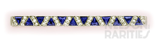 Triangle-Cut Sapphire, Diamond and Platinum Brooch