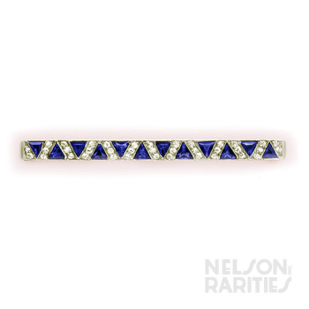 Triangle-Cut Sapphire, Diamond and Platinum Brooch