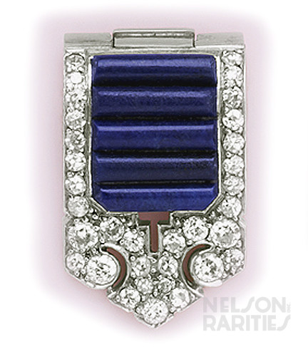 Lapis Lazuli, Diamond and Platinum Clip Brooch