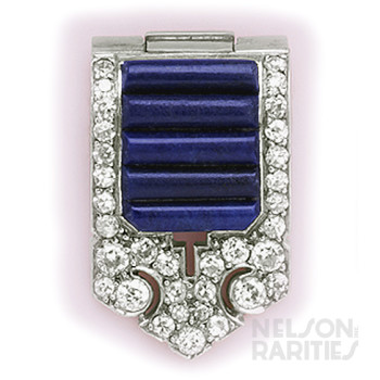 Lapis Lazuli, Diamond and Platinum Clip Brooch