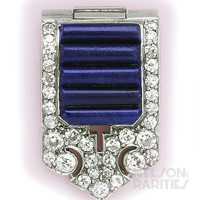 Lapis Lazuli, Diamond and Platinum Clip Brooch