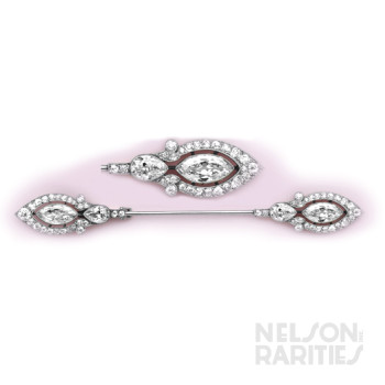 Marquise-Cut Diamond, Pear-Shaped Diamond, Diamond and Platinum Jabot Brooch. French