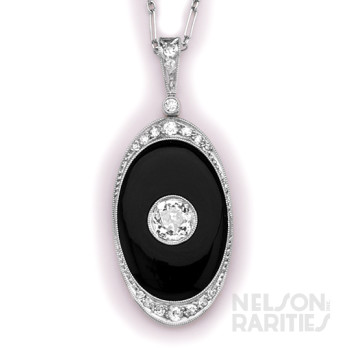 Onyx, European-Cut Diamond, Diamond and Platinum Necklace, French