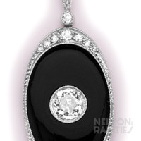 Onyx, European-Cut Diamond, Diamond and Platinum Necklace, French