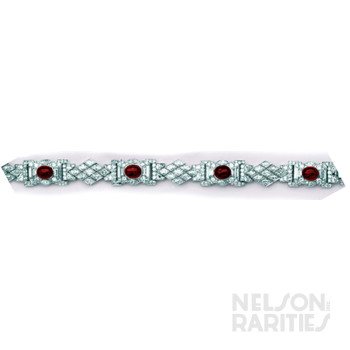 Cabochon-Cut Burma Ruby, Marquise-Cut Diamond,  Baguette Diamond, Diamond and Platinum Bracelet