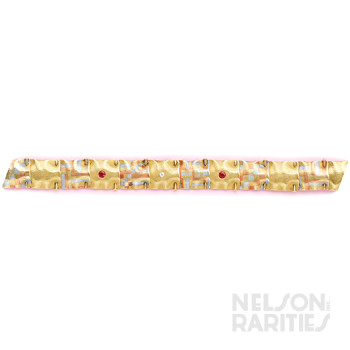 Ruby, Diamond, Gold, Platinum and Copper Inlaid Nail Bracelet