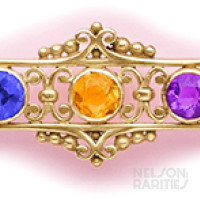 Sapphire, Peridot, Citrine, Amethyst and Gold Brooch