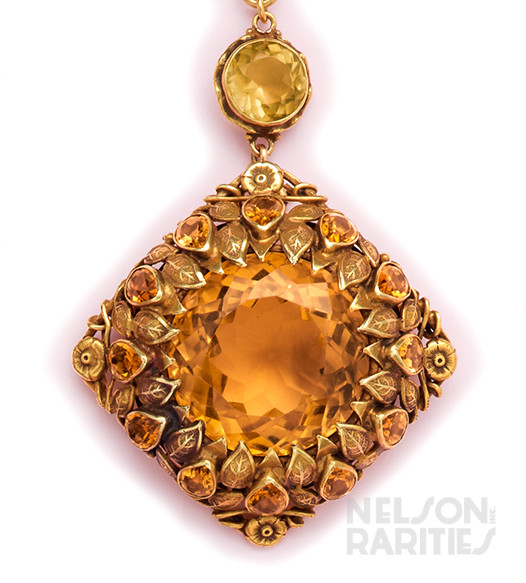 Citrine and Gold Floral Motif Necklace and Brooch