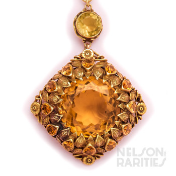 Citrine and Gold Floral Motif Necklace and Brooch