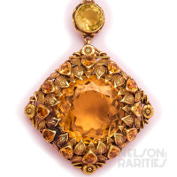 Citrine and Gold Floral Motif Necklace and Brooch