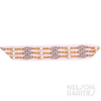Natural Pearl, Gold and Platinum Open Work  Bracelet
