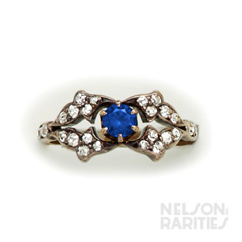 Sapphire, Diamond, Silver and Gold Ring