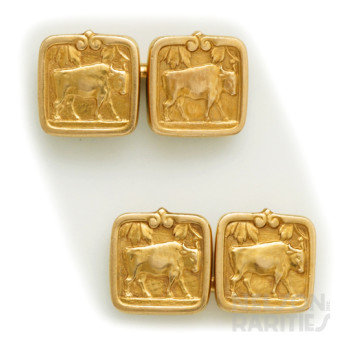 Carved Gold Zodiac Cufflinks of “Taurus the Bull”