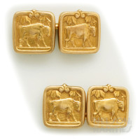 Carved Gold Zodiac Cufflinks of “Taurus the Bull”