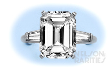 5.24 Carats emerald-Cut Diamond (GIA G/VS1),  Baguette Diamond and Platinum Ring