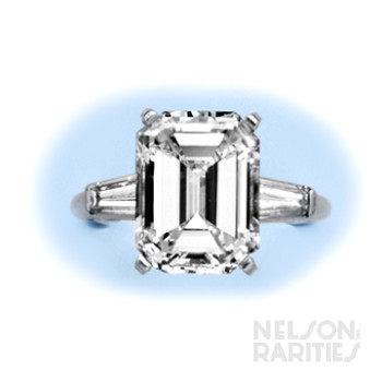 5.24 Carats emerald-Cut Diamond (GIA G/VS1),  Baguette Diamond and Platinum Ring