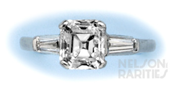 1.54 Carats Asscher-Cut Diamond (GIA E/VS1),  French-Cut Diamond, Baguette Diamond and Platinum Ring