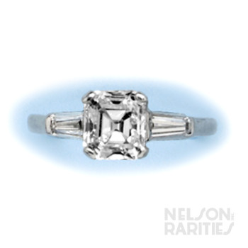 1.54 Carats Asscher-Cut Diamond (GIA E/VS1),  French-Cut Diamond, Baguette Diamond and Platinum Ring