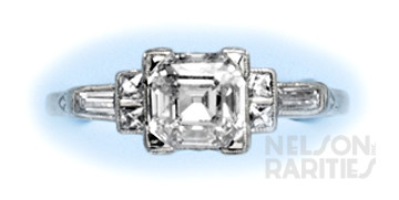 1.54 Carats Asscher-Cut Diamond (GIA E/VS1),  French-Cut Diamond, Baguette Diamond and Platinum Ring